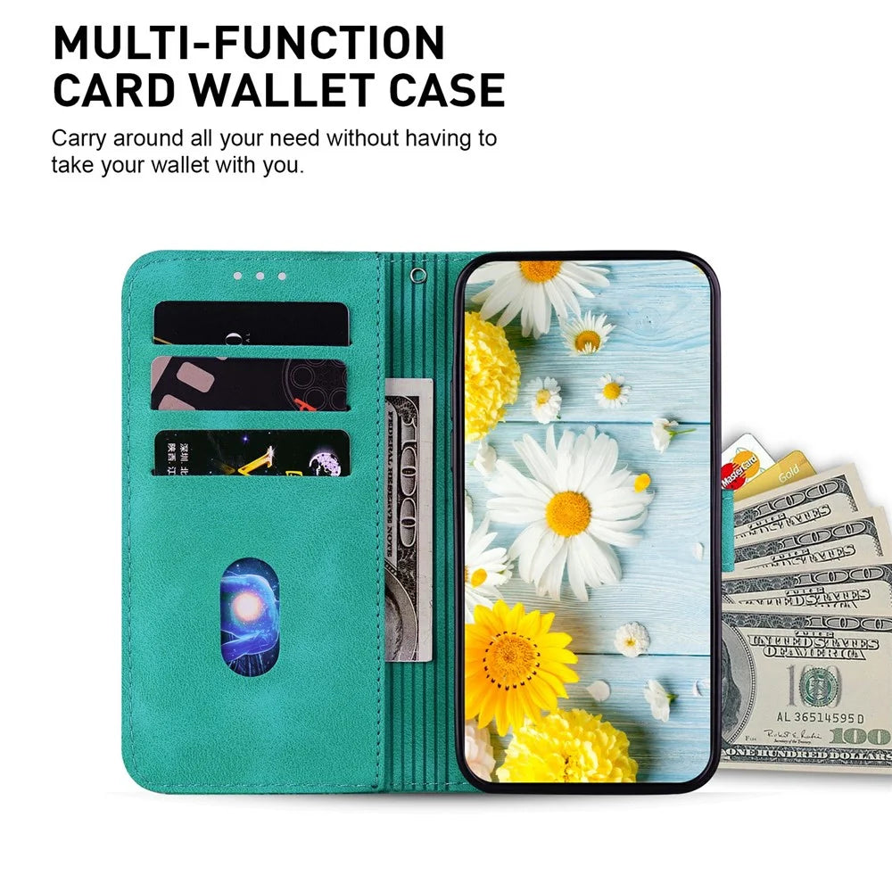 For iPhone 17 Stand Case Lily Flower Imprint Leather Phone Cover with Wrist Strap - Green - 3