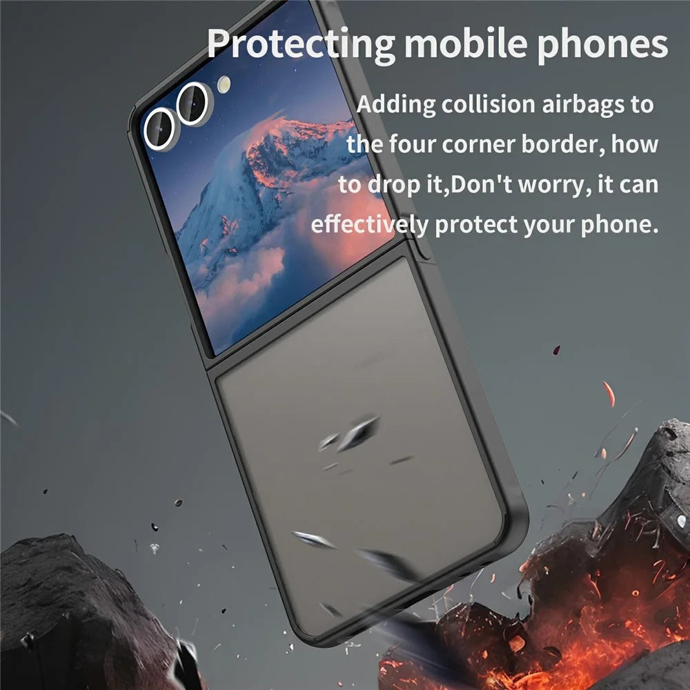 For Samsung Galaxy Z Flip7 5G Case Drop Proof Airbags Frosted Translucent PC + TPU Phone Back Cover - Black - 3