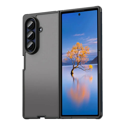 For Samsung Galaxy Z Fold7 5G Case Drop Proof Airbags Frosted Translucent PC + TPU Phone Back Cover - Black - 1