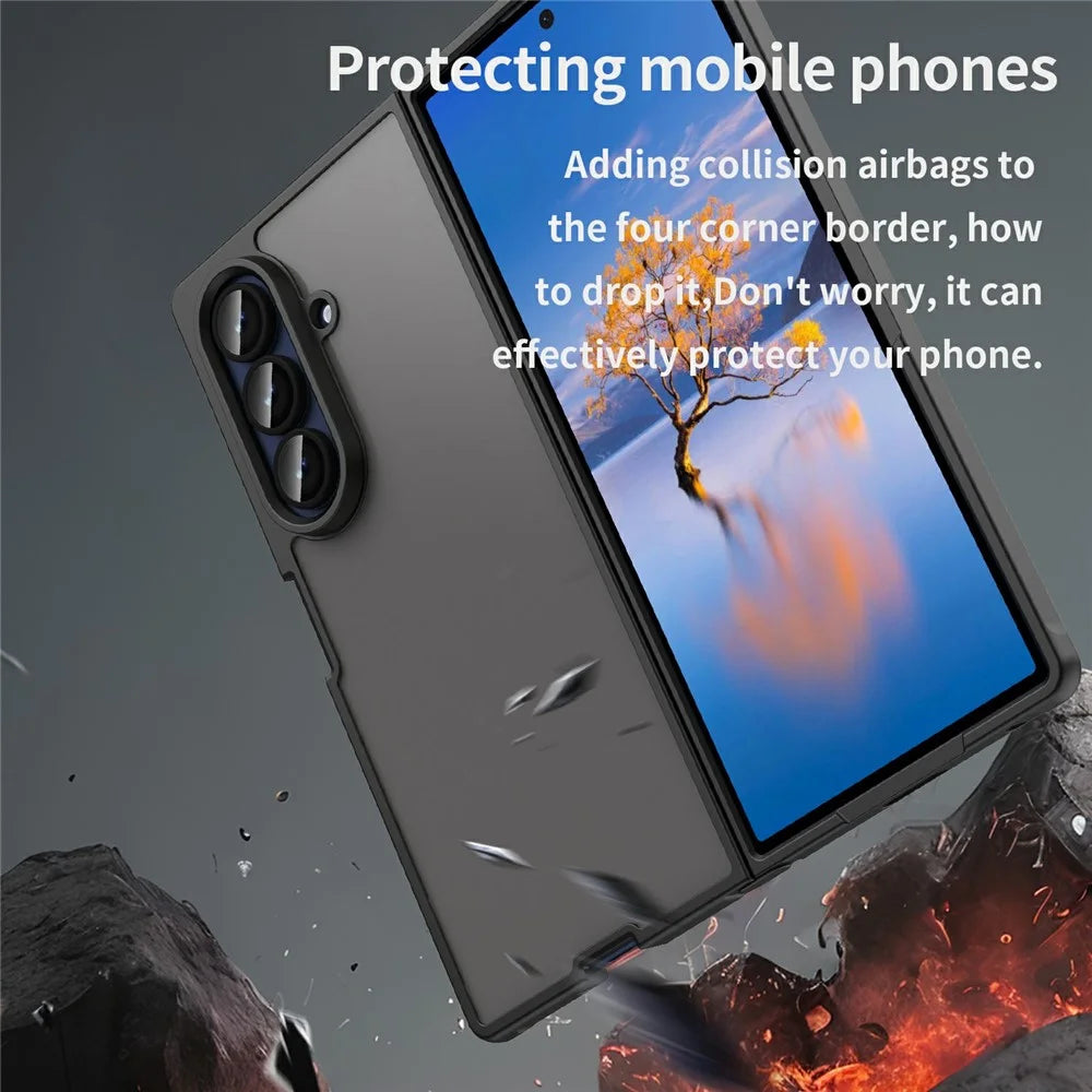 For Samsung Galaxy Z Fold7 5G Case Drop Proof Airbags Frosted Translucent PC + TPU Phone Back Cover - Black - 3