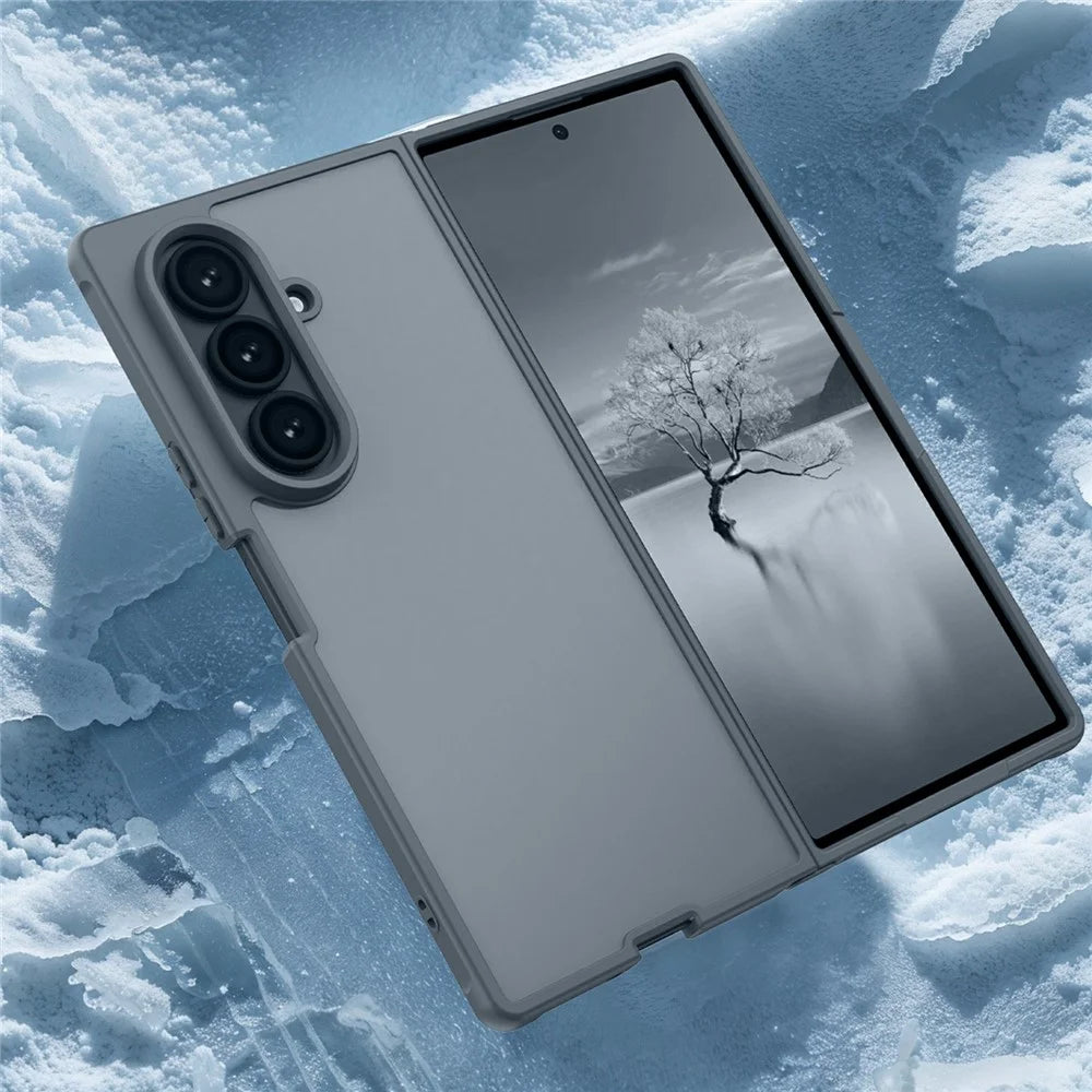 For Samsung Galaxy Z Fold7 5G Case Drop Proof Airbags Frosted Translucent PC + TPU Phone Back Cover - Black - 6