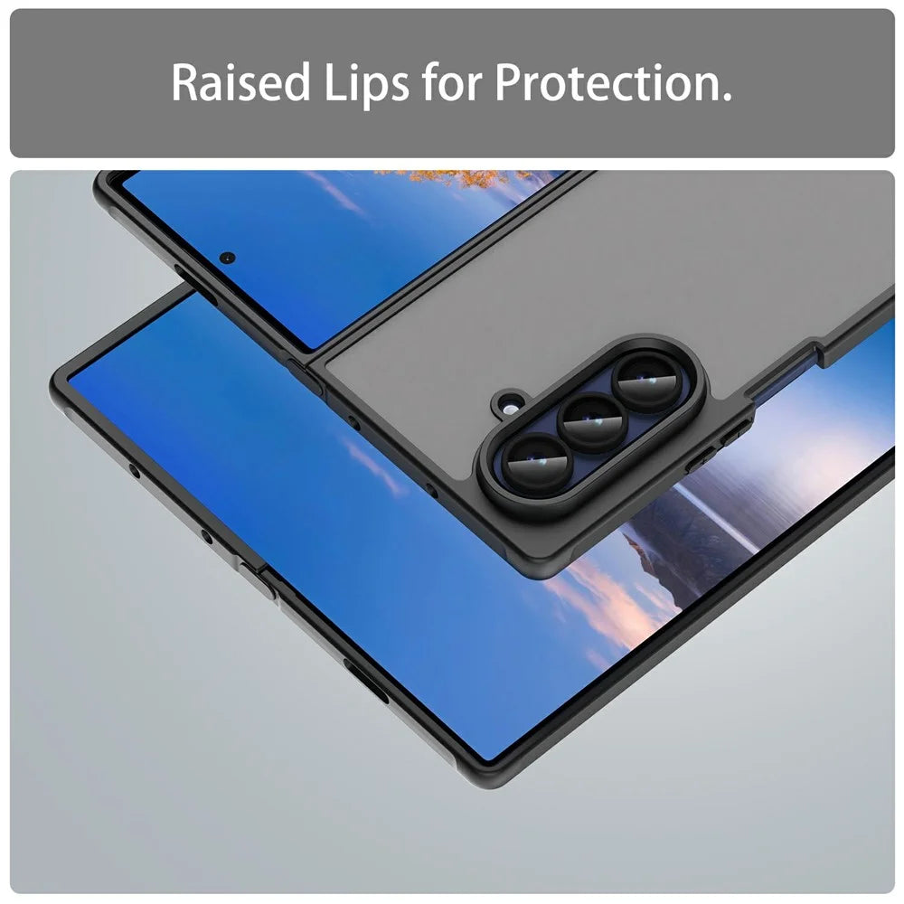 For Samsung Galaxy Z Fold7 5G Case Drop Proof Airbags Frosted Translucent PC + TPU Phone Back Cover - Black - 7