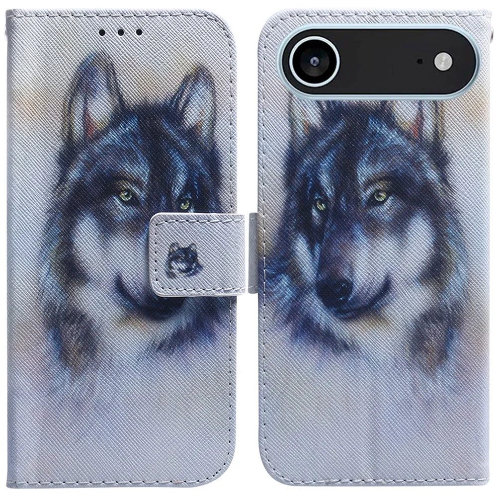 For iPhone Air Wallet Case Pattern Print Leather Phone Cover - Wolf - 1