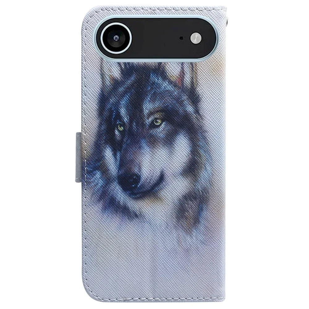 For iPhone Air Wallet Case Pattern Print Leather Phone Cover - Wolf - 7