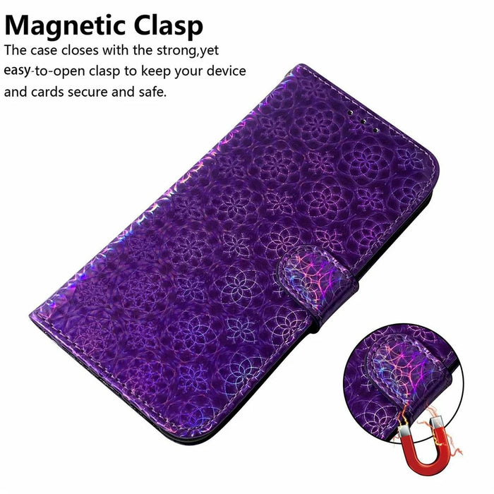 For iPhone Air Stand Case Dazzling Flower Leather Phone Cover with Wrist Strap - Purple - 4