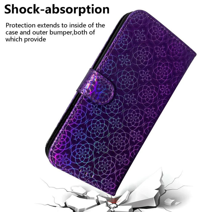 For iPhone Air Stand Case Dazzling Flower Leather Phone Cover with Wrist Strap - Purple - 5