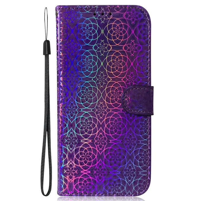 For iPhone Air Stand Case Dazzling Flower Leather Phone Cover with Wrist Strap - Purple - 6