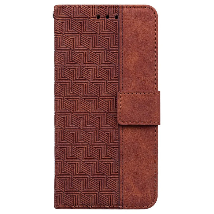 For iPhone Air Case Geometry Pattern Leather Wallet Phone Cover with Wrist Strap - Brown - 6