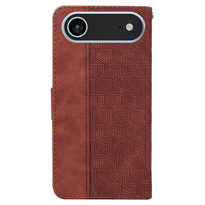 For iPhone Air Case Geometry Pattern Leather Wallet Phone Cover with Wrist Strap - Brown - 7