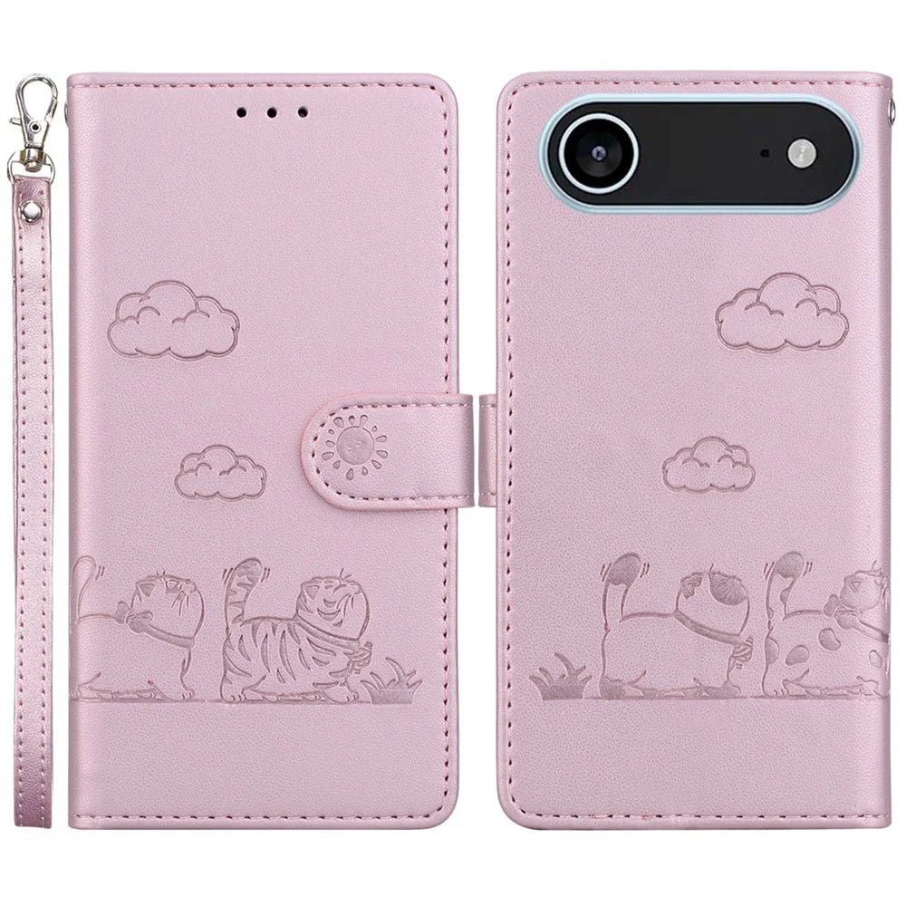For iPhone Air Case RFID Blocking Kitten Pattern TPU + PU Leather Phone Cover with Wrist Strap - Pink - 1