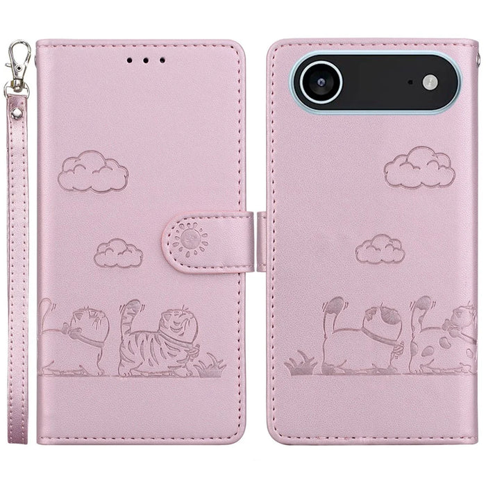 For iPhone Air Case RFID Blocking Kitten Pattern TPU + PU Leather Phone Cover with Wrist Strap - Pink - 1
