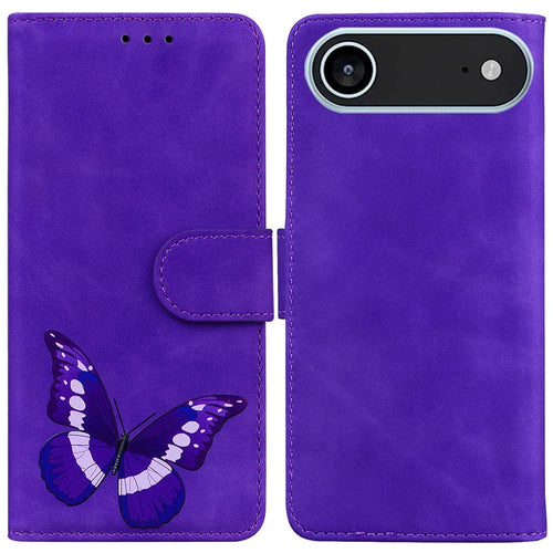 For iPhone Air Stand Case PU Leather Phone Cover Butterfly Printed - Purple - 1