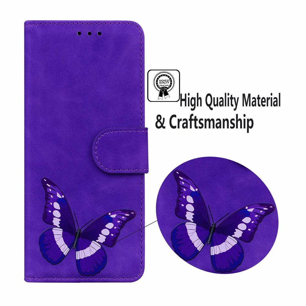 For iPhone Air Stand Case PU Leather Phone Cover Butterfly Printed - Purple - 5