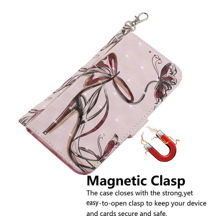 For iPhone Air Case Pattern Printing Leather Wallet Phone Cover with Wrist Strap - Butterfly High Heels - 4