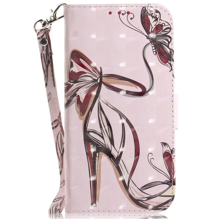 For iPhone Air Case Pattern Printing Leather Wallet Phone Cover with Wrist Strap - Butterfly High Heels - 6