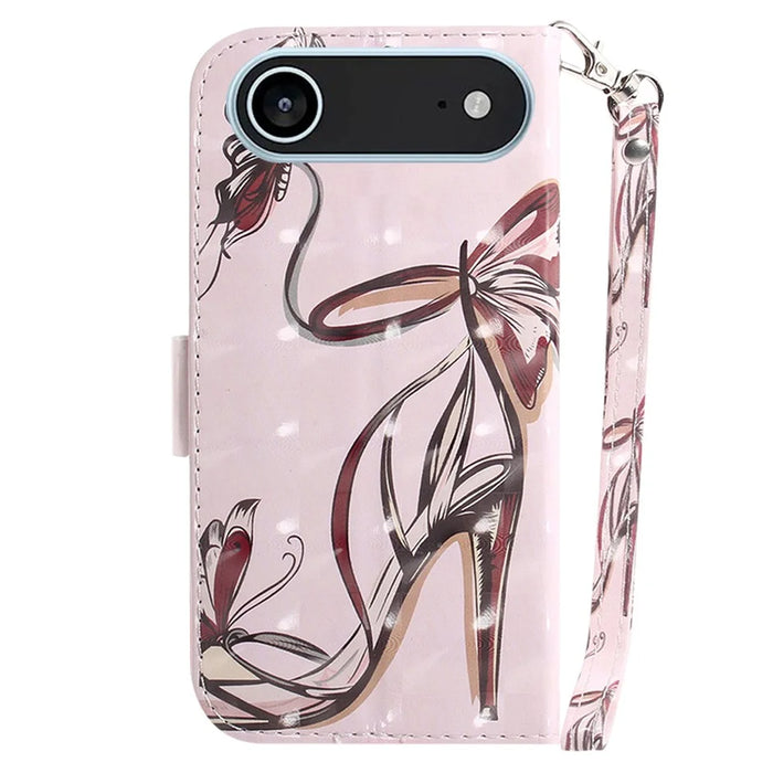 For iPhone Air Case Pattern Printing Leather Wallet Phone Cover with Wrist Strap - Butterfly High Heels - 7