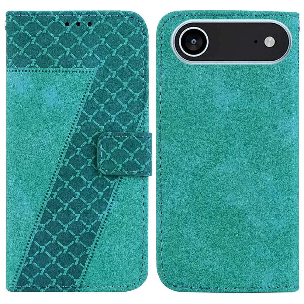 For iPhone Air Stand Case 7-Shaped Pattern Imprint Leather Phone Cover with Strap - Green - 1
