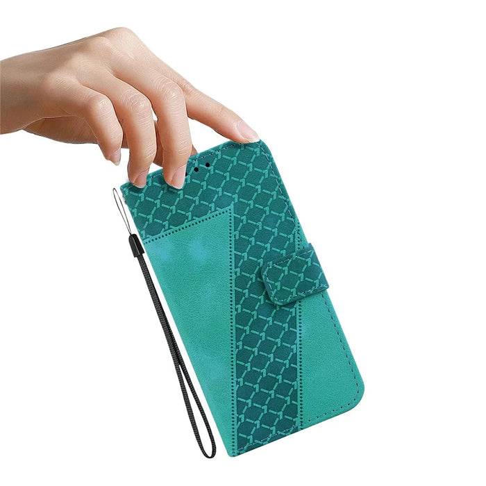 For iPhone Air Stand Case 7-Shaped Pattern Imprint Leather Phone Cover with Strap - Green - 5