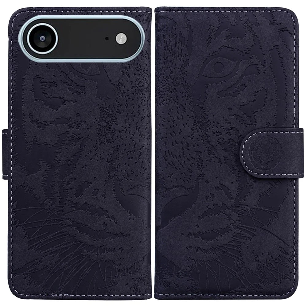 For iPhone Air Case Tiger Imprint Leather Wallet Phone Cover - Black - 1
