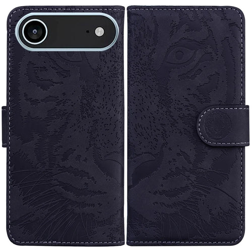 For iPhone Air Case Tiger Imprint Leather Wallet Phone Cover - Black - 1