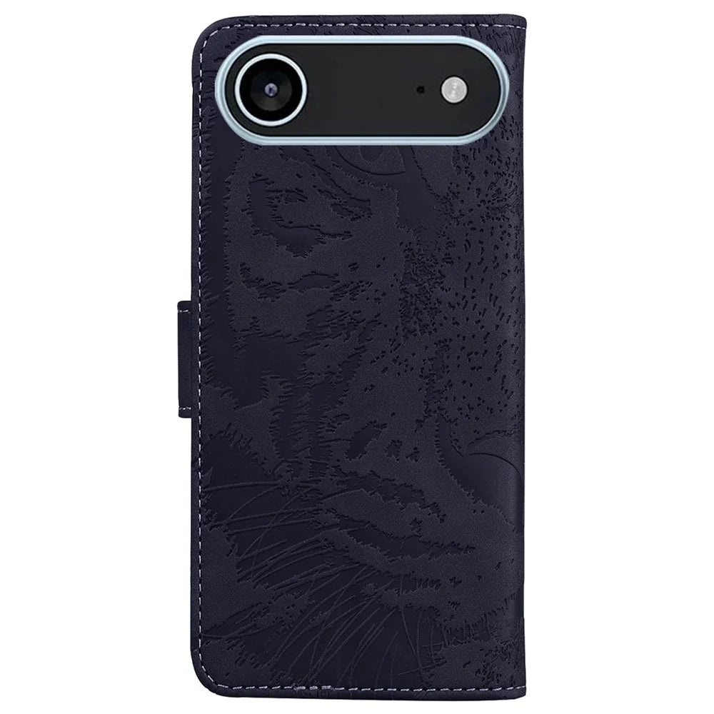For iPhone Air Case Tiger Imprint Leather Wallet Phone Cover - Black - 7