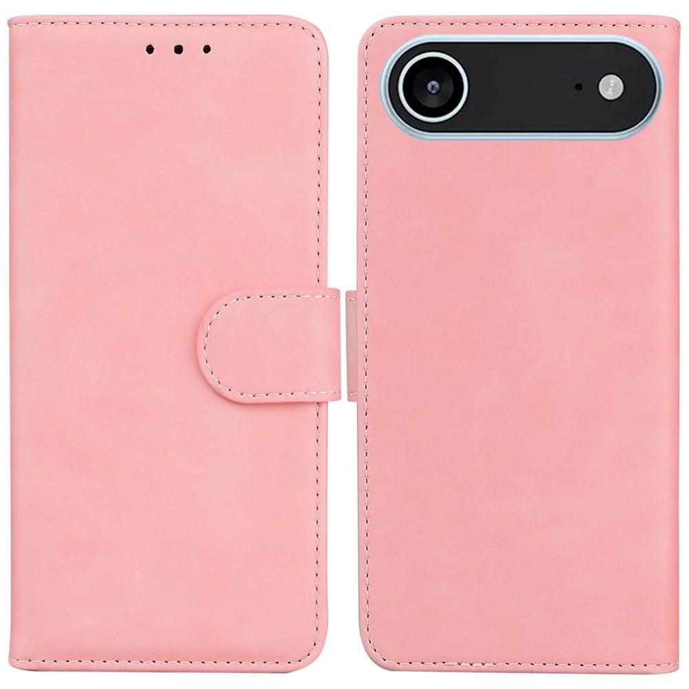 For iPhone Air Case Solid Color Leather Wallet Phone Cover - Pink - 1