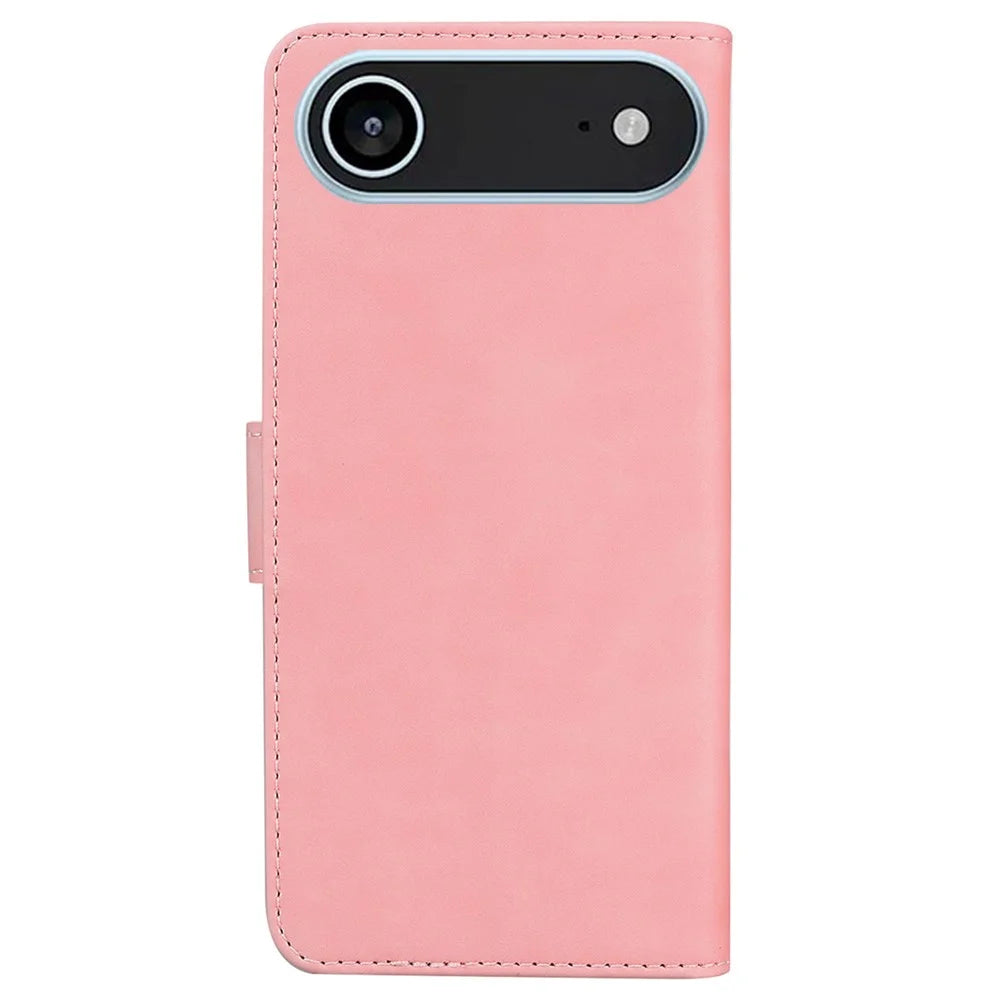 For iPhone Air Case Solid Color Leather Wallet Phone Cover - Pink - 7