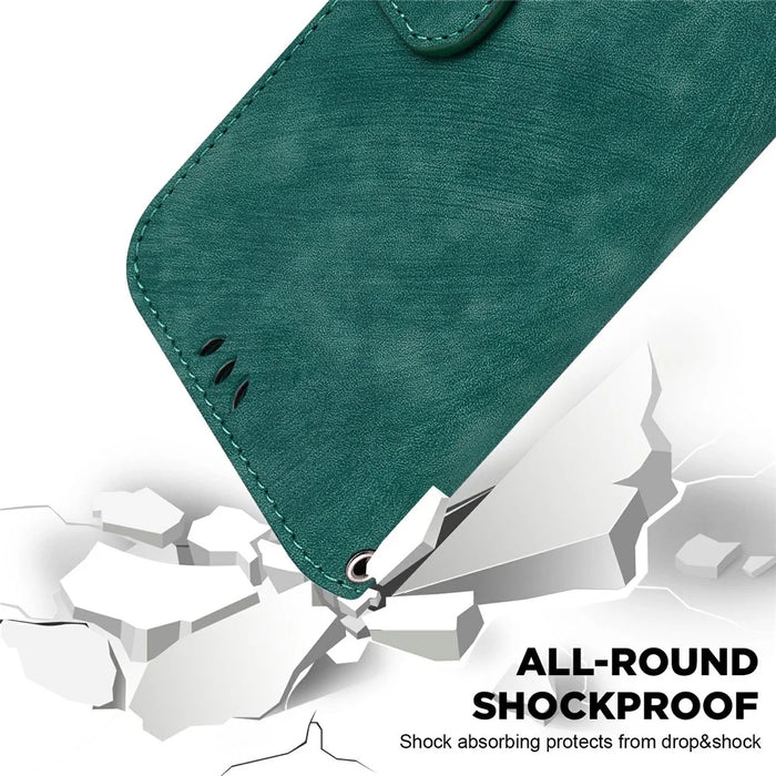 For iPhone Air Wallet Case Tiger Imprint Leather Shockproof Phone Cover with Wrist Strap - Green - 4