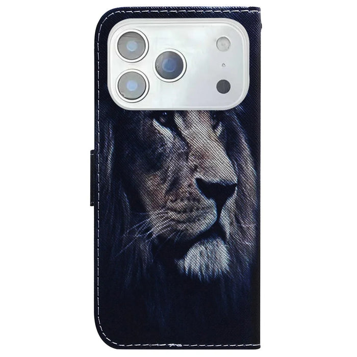 For iPhone 18 Pro / 17 Pro Wallet Case Pattern Print Leather Phone Cover - Lion - 7