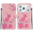 For iPhone 18 Pro / 17 Pro Wallet Phone Case Anti-Drop Leather Flip Cover Pattern Printing with Strap - Sakura - 1