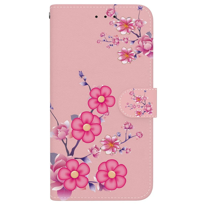 For iPhone 18 Pro / 17 Pro Wallet Phone Case Anti-Drop Leather Flip Cover Pattern Printing with Strap - Sakura - 7