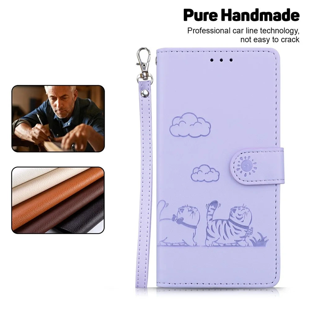 For iPhone 18 Pro / 17 Pro Case RFID Blocking Kitten Pattern TPU + PU Leather Phone Cover with Wrist Strap - Purple - 6