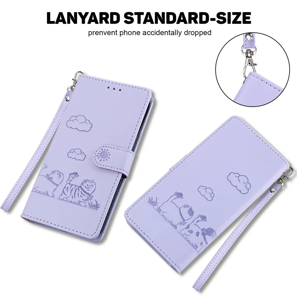 For iPhone 18 Pro / 17 Pro Case RFID Blocking Kitten Pattern TPU + PU Leather Phone Cover with Wrist Strap - Purple - 7