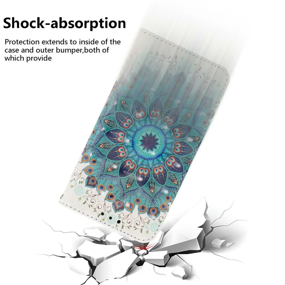 For iPhone 18 Pro / 17 Pro Case Pattern Printing Leather Wallet Phone Cover with Wrist Strap - Peacock Wreath - 5