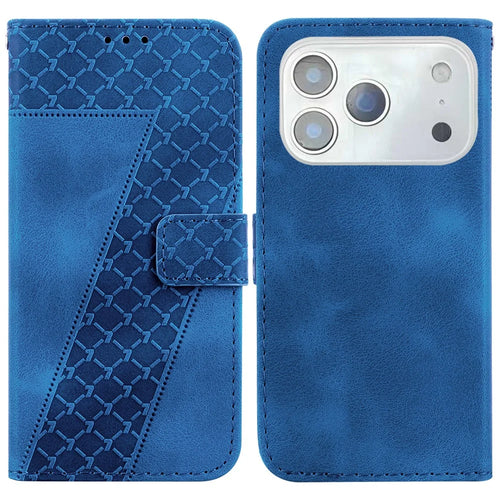 For iPhone 18 Pro / 17 Pro Stand Case 7-Shaped Pattern Imprint Leather Phone Cover with Strap - Dark Blue - 1