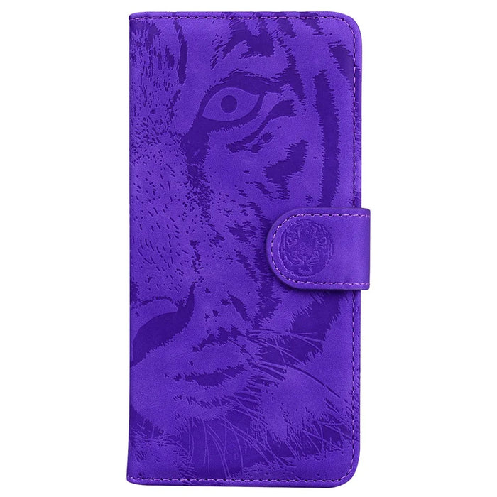 For iPhone 18 Pro / 17 Pro Case Tiger Imprint Leather Wallet Phone Cover - Purple - 6