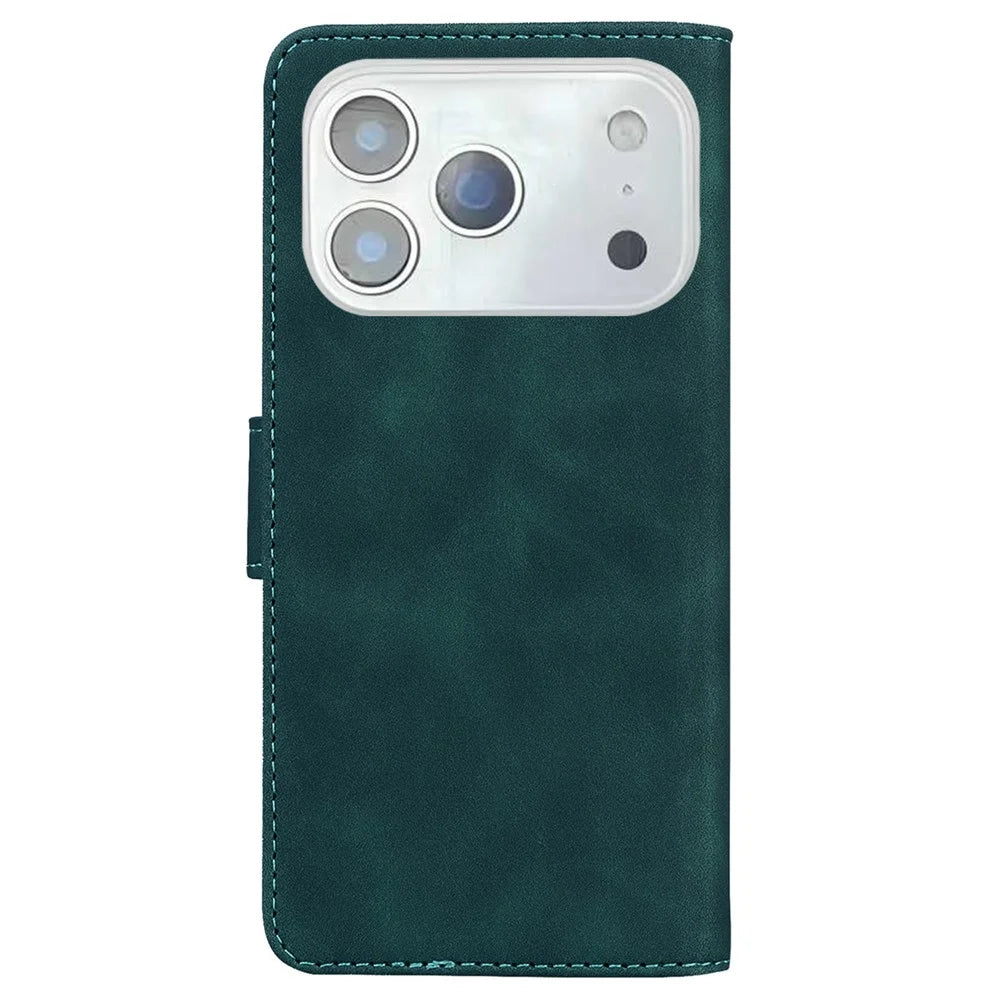 For iPhone 18 Pro / 17 Pro Case Solid Color Leather Wallet Phone Cover - Green - 7