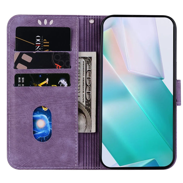 For iPhone 18 Pro / 17 Pro Wallet Case Tiger Imprint Leather Shockproof Phone Cover with Wrist Strap - Purple - 2