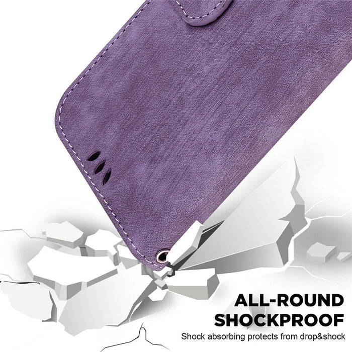 For iPhone 18 Pro / 17 Pro Wallet Case Tiger Imprint Leather Shockproof Phone Cover with Wrist Strap - Purple - 4