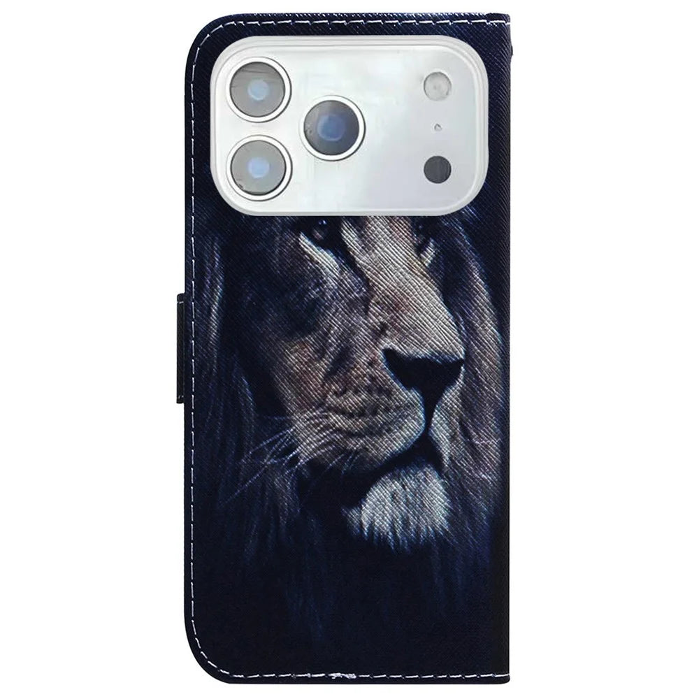 For iPhone 18 Pro Max / 17 Pro Max Wallet Case Pattern Print Leather Phone Cover - Lion - 7