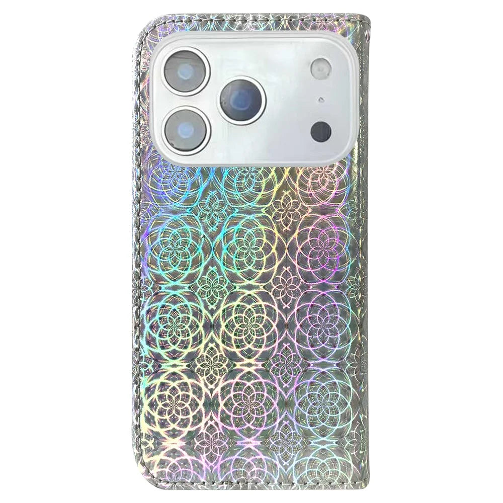 For iPhone 18 Pro Max / 17 Pro Max Stand Case Dazzling Flower Leather Phone Cover with Wrist Strap - Grey - 7