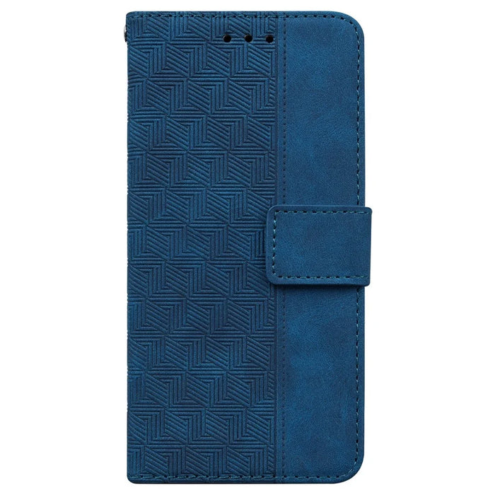 For iPhone 18 Pro Max / 17 Pro Max Case Geometry Pattern Leather Wallet Phone Cover with Wrist Strap - Blue - 6