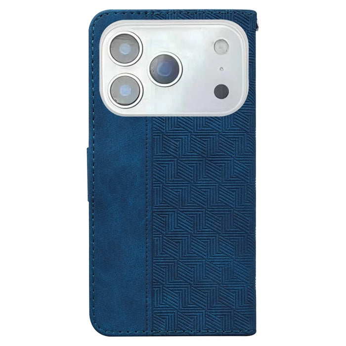 For iPhone 18 Pro Max / 17 Pro Max Case Geometry Pattern Leather Wallet Phone Cover with Wrist Strap - Blue - 7