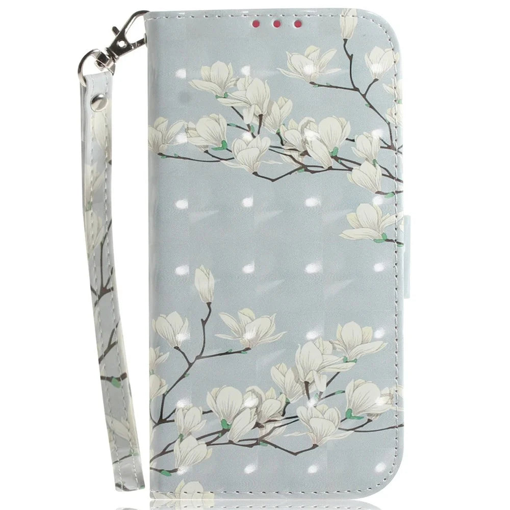 For iPhone 18 Pro Max / 17 Pro Max Case Pattern Printing Leather Wallet Phone Cover with Wrist Strap - Magnolia - 6
