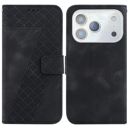For iPhone 18 Pro Max / 17 Pro Max Stand Case 7-Shaped Pattern Imprint Leather Phone Cover with Strap - Black - 1