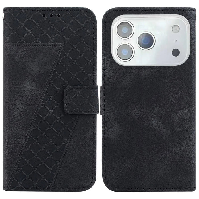 For iPhone 18 Pro Max / 17 Pro Max Stand Case 7-Shaped Pattern Imprint Leather Phone Cover with Strap - Black - 1