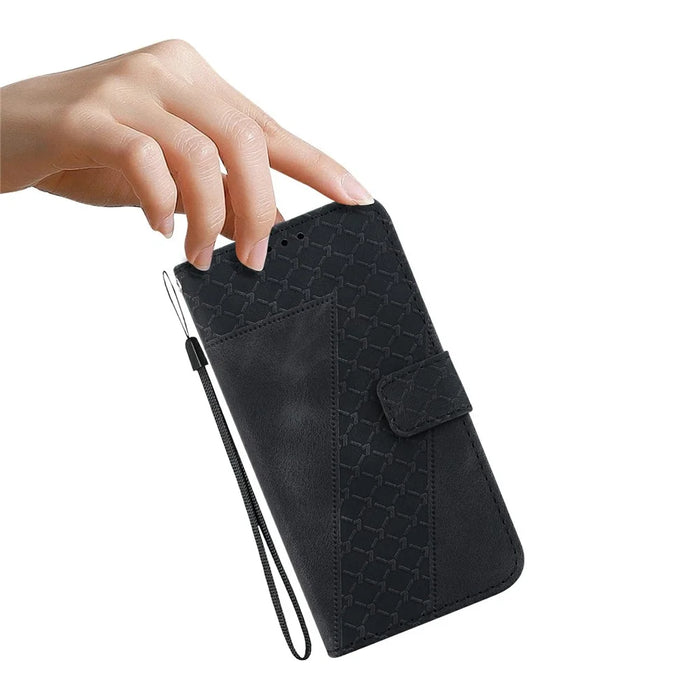 For iPhone 18 Pro Max / 17 Pro Max Stand Case 7-Shaped Pattern Imprint Leather Phone Cover with Strap - Black - 5