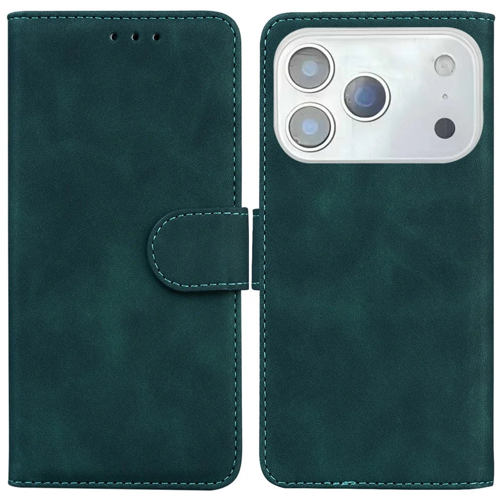 For iPhone 18 Pro Max / 17 Pro Max Case Solid Color Leather Wallet Phone Cover - Green - 1