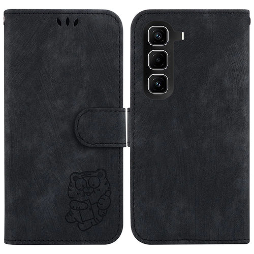 For Infinix Hot 50 Pro+ 4G Wallet Case Tiger Imprint Leather Shockproof Phone Cover with Wrist Strap - Black - 1