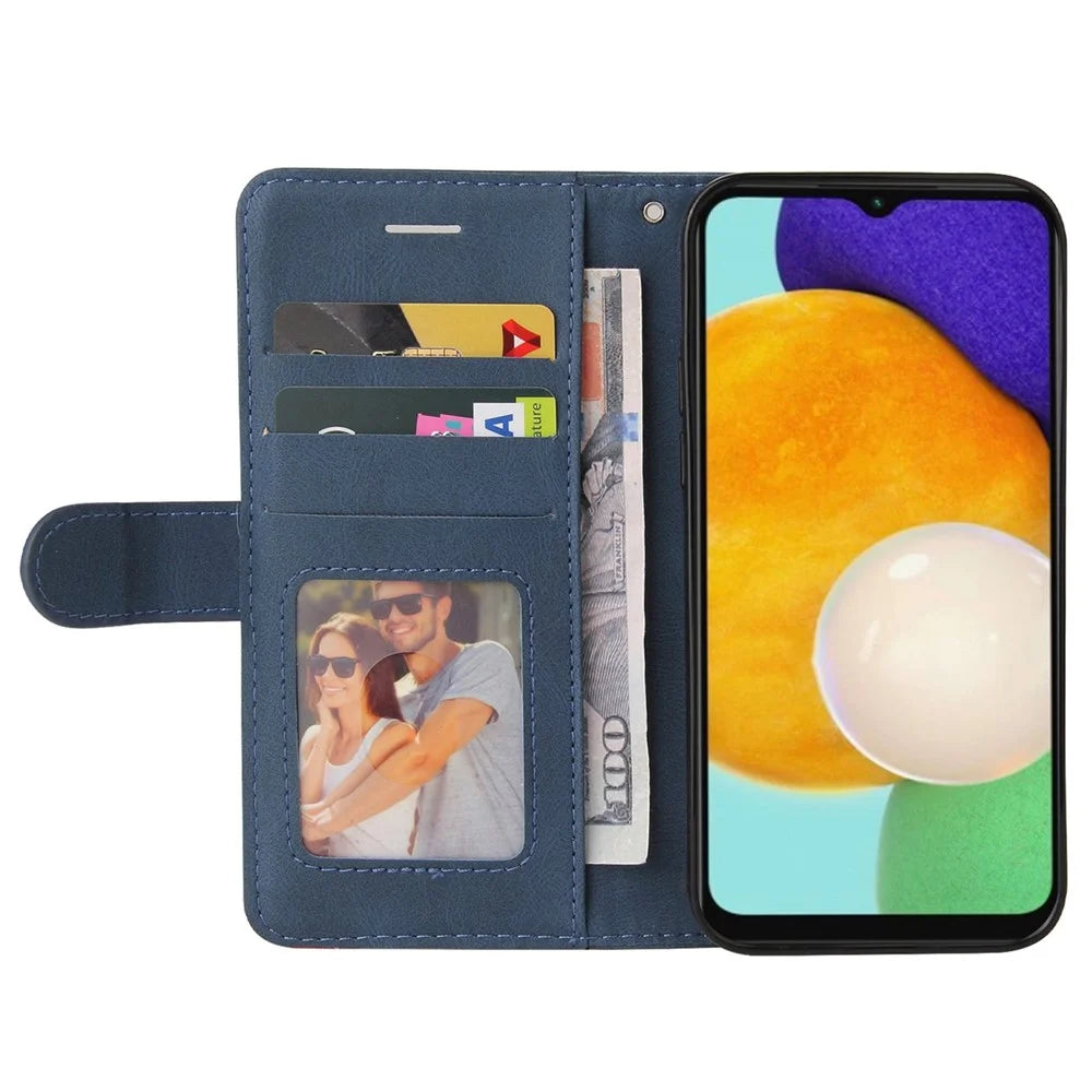 For Samsung Galaxy A14 5G / A14 4G Leather Case Wallet Stand Color Splicing Phone Cover - Blue - 2